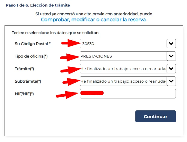 Eleccion del tramite en el SEPE